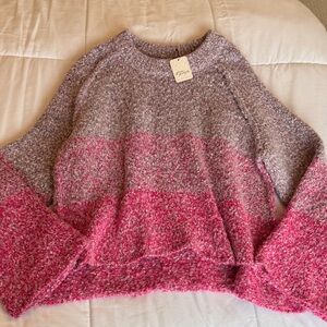 NWT Free People Pink/Rose Striped Oversized Crew Neck Sweater